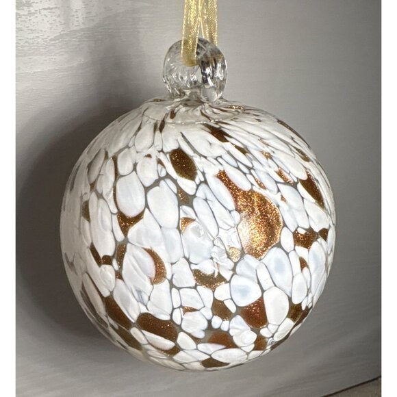 Handcrafted Glass Friendship Ball Ornament White & Gold Speckled Gift Box - Picture 5 of 7